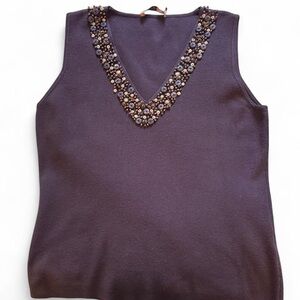 Belldini Dark Brown Wooden Beaded V-neck ribbed tank size XL